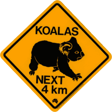 koala road signs, stickers, magnets
