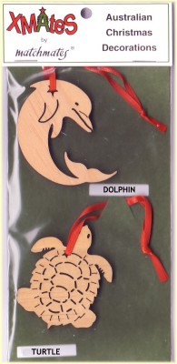 Australian dolphin and turtle Christmas tree decorations
