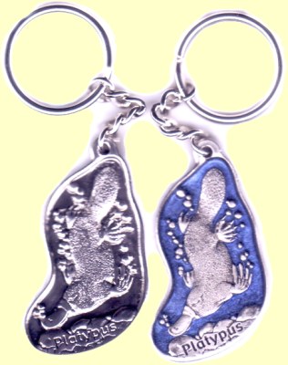 Cast metal chain key ring featuring duck billed platypus