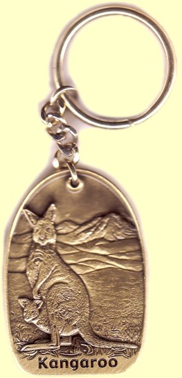 Cast metal chain key ring featuring kangaroo with joey