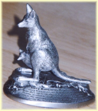 High quality pewter figurine of kangaroo with Joey